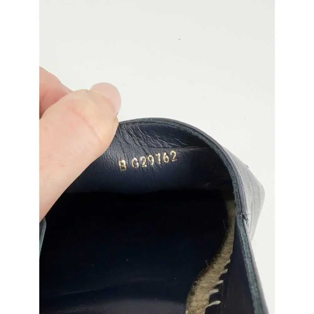 Chanel Black Navy Lambskin Leather CC Logo Espadrilles Flat Shoe 40 Authentic